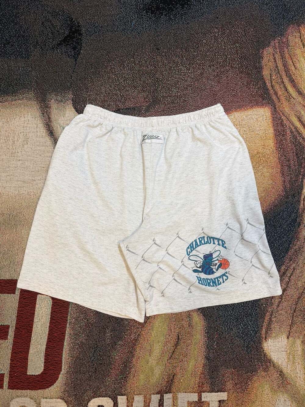 Vintage 90s Charlotte Hornets Zubaz Basketball Shorts Gray Size Large
